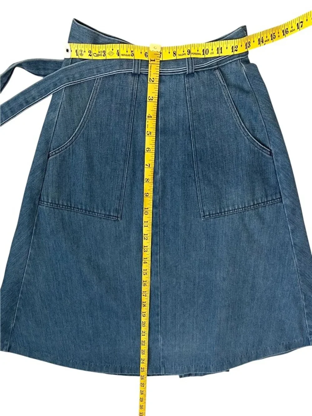 Wrangler Vintage Denim Wrap Skirt Size 5/6 Blue Tie Waist A-Line Midi Western